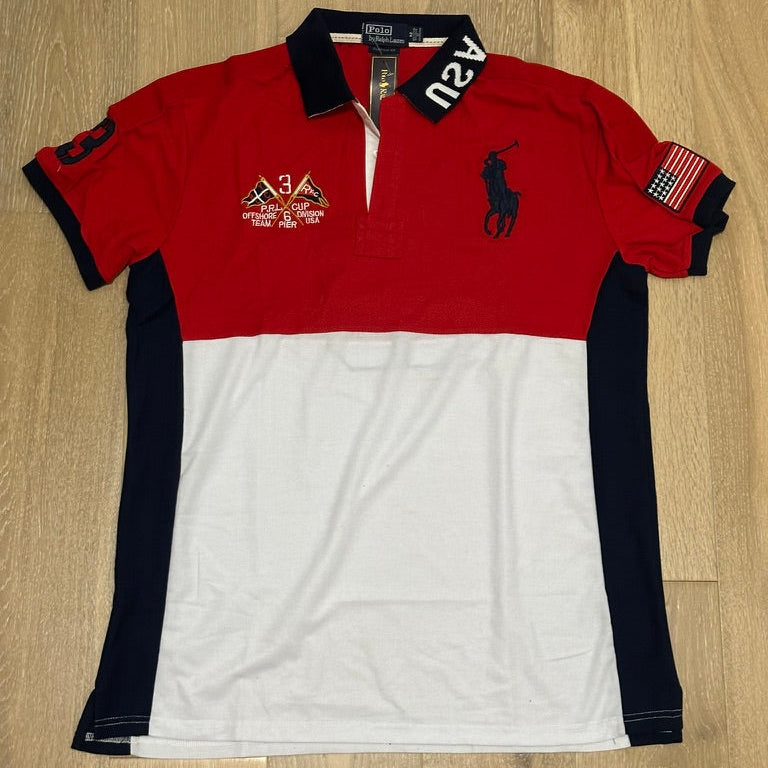 FLAG STYLE RED & WHITE USA POLO SHIRT